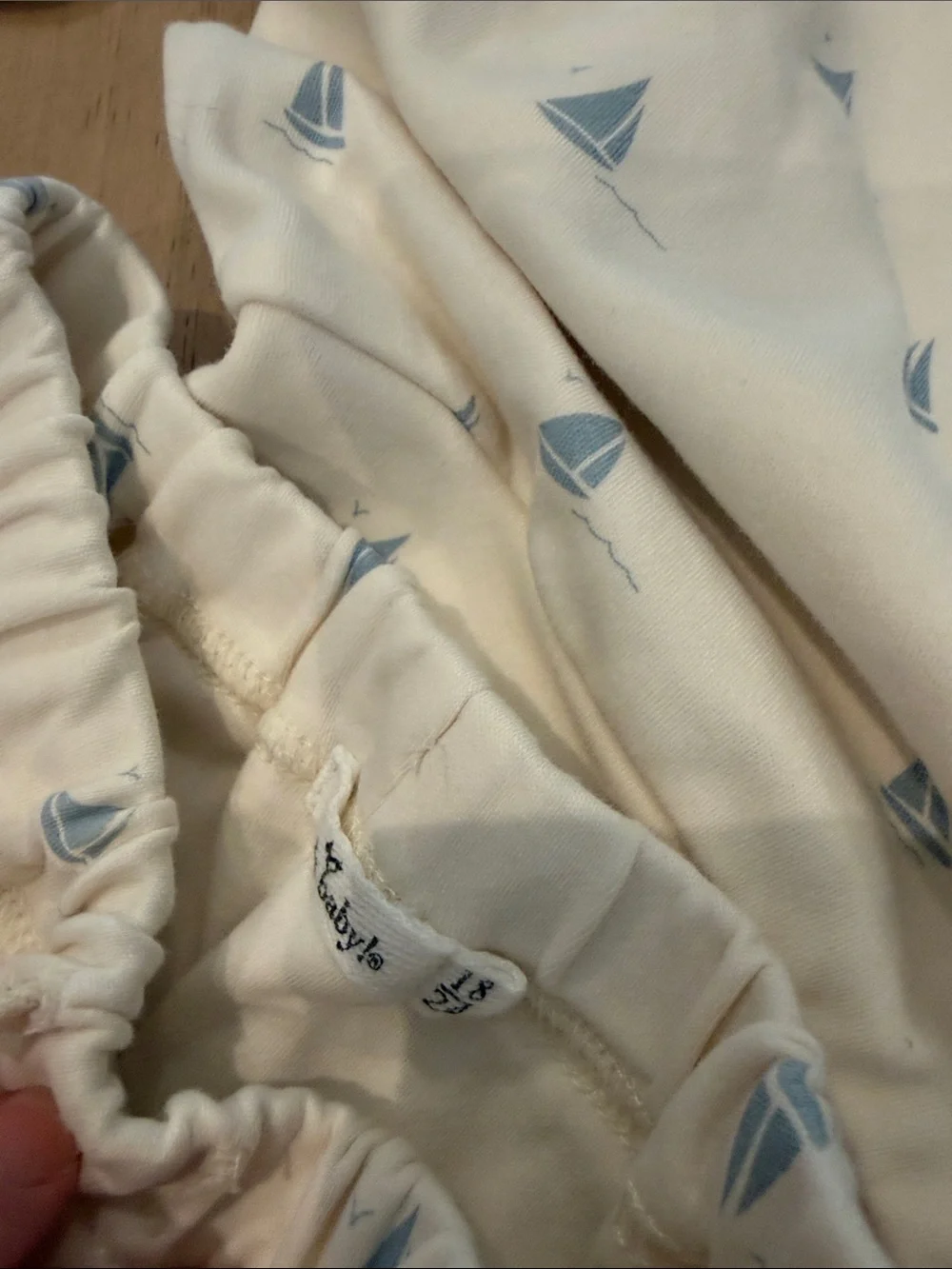 Oh baby! Cream Baby Two-Piece Set with Light Blue Sailboat Print